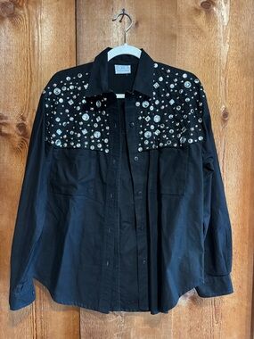 Vintage 80s 90s Texas Rhinestone Studded Western Shirt Black Maximalist